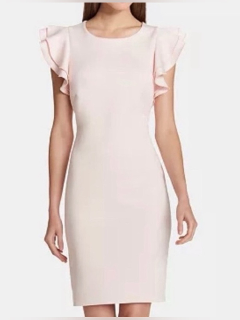 NWT Tommy Hilfiger Blush Pink Scuba Sheath Ruffle-Sleeve Shift Dress